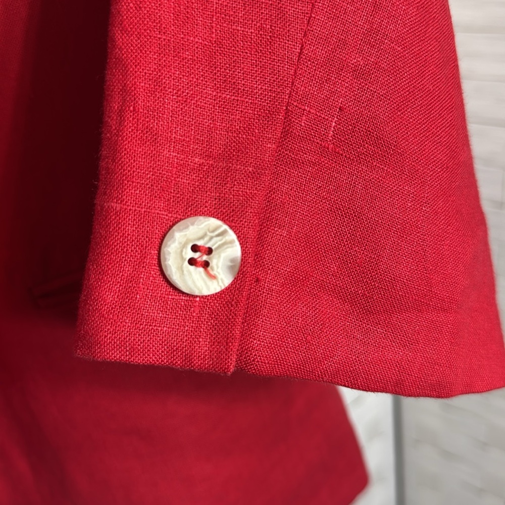 International Scene 1980s Red Linen One Button Blazer Size 14 - Picture 5 of 11